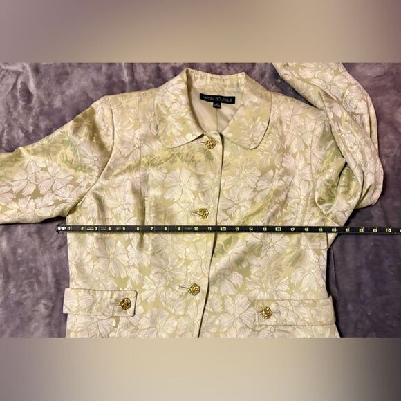 NIPON BOUTIQUE Suit Jacket Green  Floral with Rhinestone Buttons Sz 14 - Picture 5 of 10